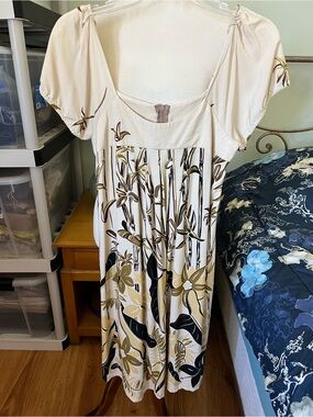 Vintage Iolani Hawaiian Women's XS Cream Floral Midi Dress